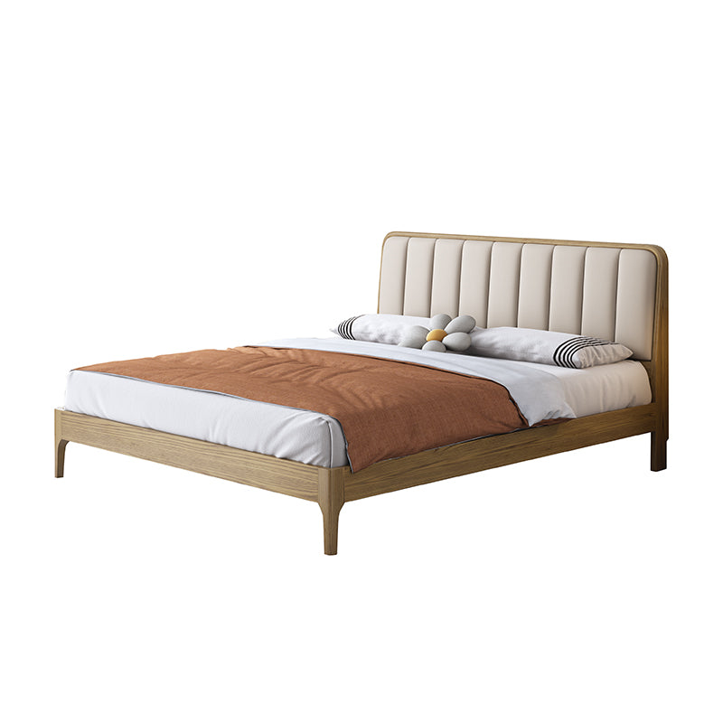 French Romantic Aesthetic Recessed Bed Frame - Genuine Leather Upholstered & Ash Wood Bed For Bedroom Cuvalon