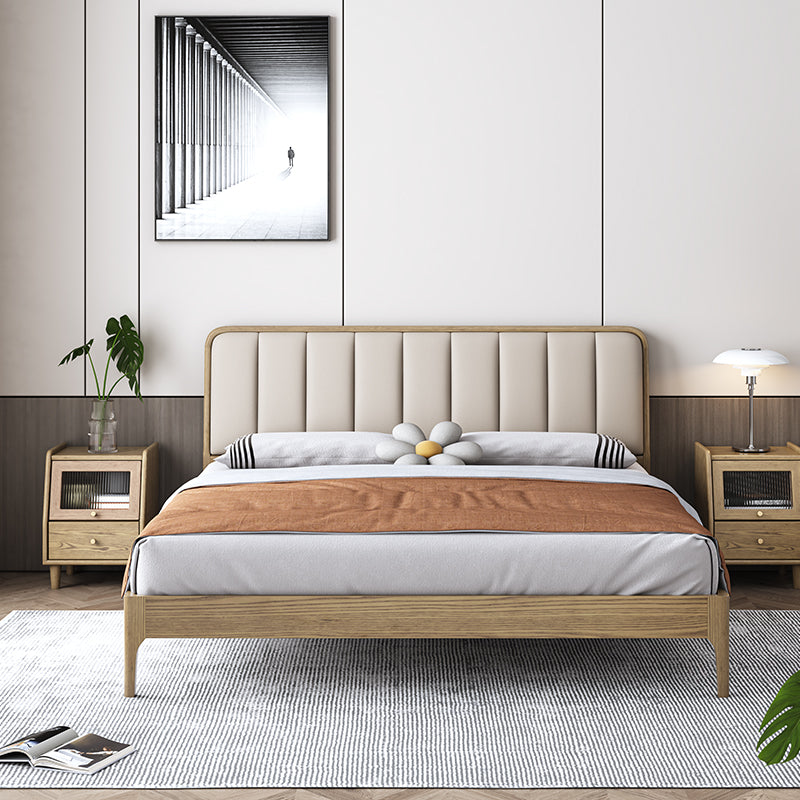 French Romantic Aesthetic Recessed Bed Frame - Genuine Leather Upholstered & Ash Wood Bed For Bedroom Cuvalon