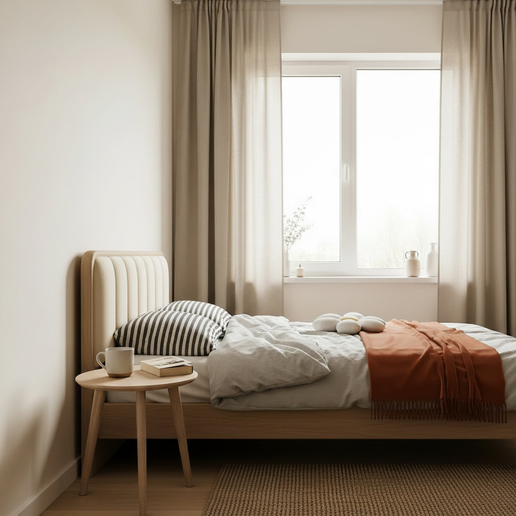 French Romantic Aesthetic Recessed Bed Frame - Genuine Leather Upholstered & Ash Wood Bed For Bedroom Cuvalon