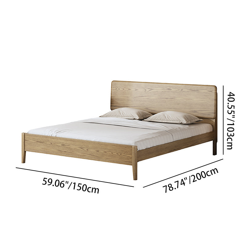 Traditional Rustic Flush-Edge Bed Frame - Full Ash Wood Frame & Pine Slats Adjustable Height Bed For Bedroom Cuvalon