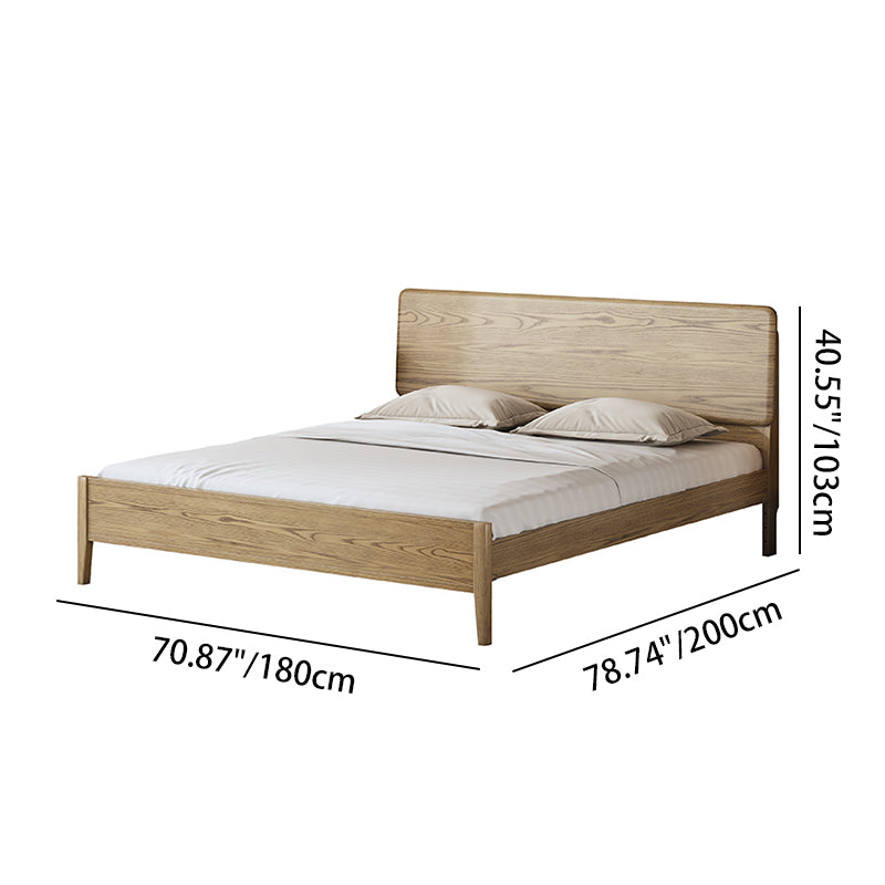 Traditional Rustic Flush-Edge Bed Frame - Full Ash Wood Frame & Pine Slats Adjustable Height Bed For Bedroom Cuvalon