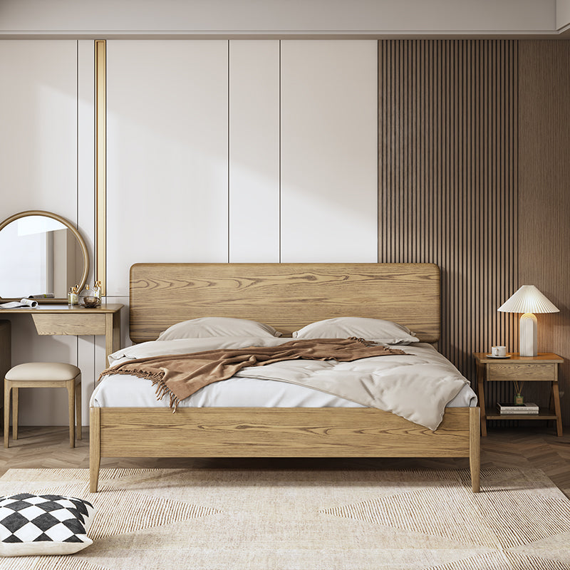Traditional Rustic Flush-Edge Bed Frame - Full Ash Wood Frame & Pine Slats Adjustable Height Bed For Bedroom Cuvalon