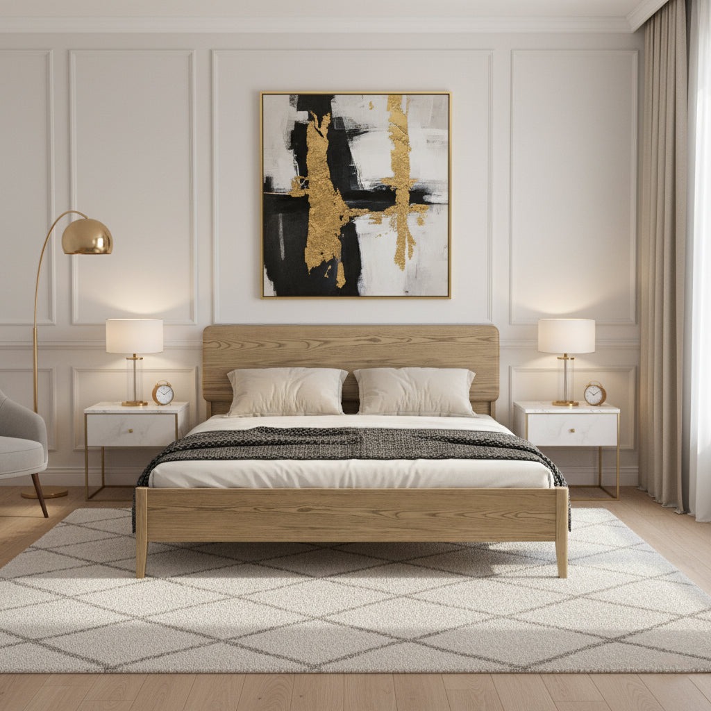 Traditional Rustic Flush-Edge Bed Frame - Full Ash Wood Frame & Pine Slats Adjustable Height Bed For Bedroom Cuvalon