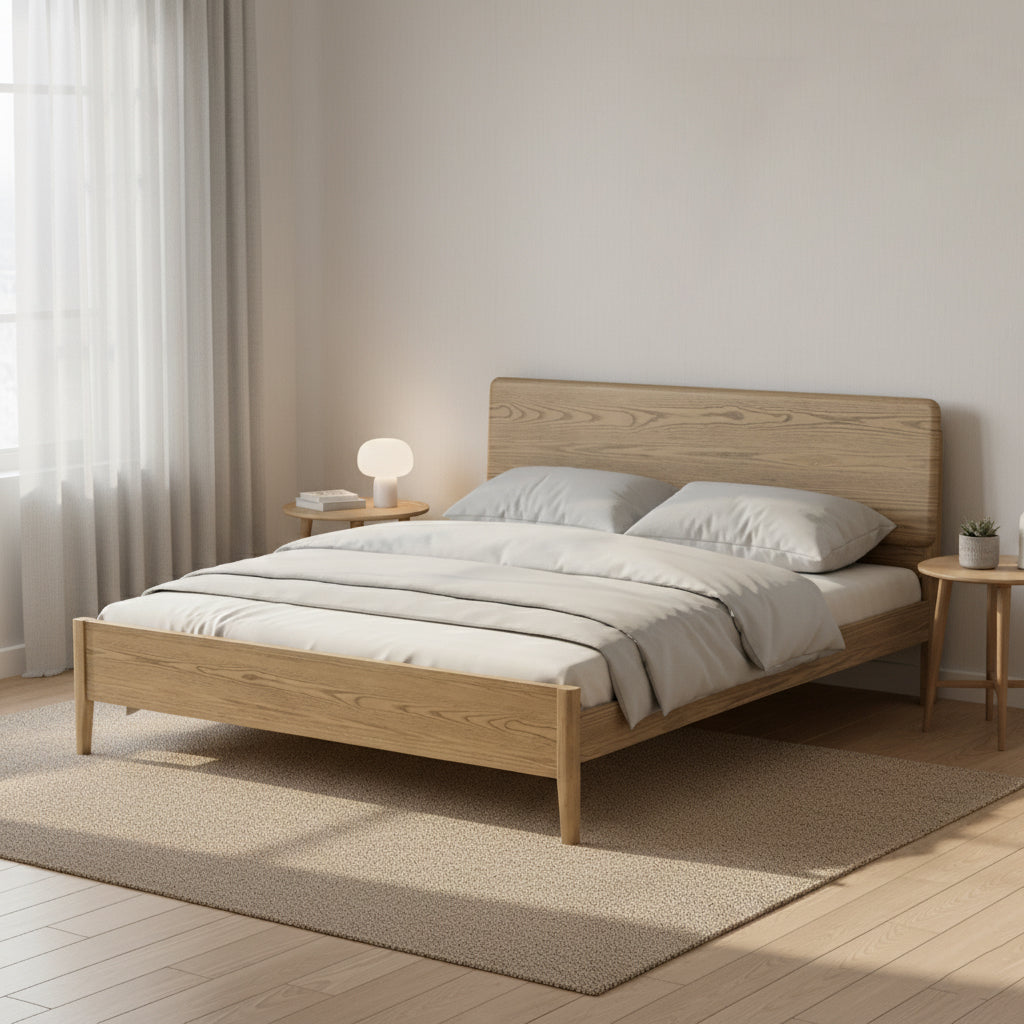 Traditional Rustic Flush-Edge Bed Frame - Full Ash Wood Frame & Pine Slats Adjustable Height Bed For Bedroom Cuvalon