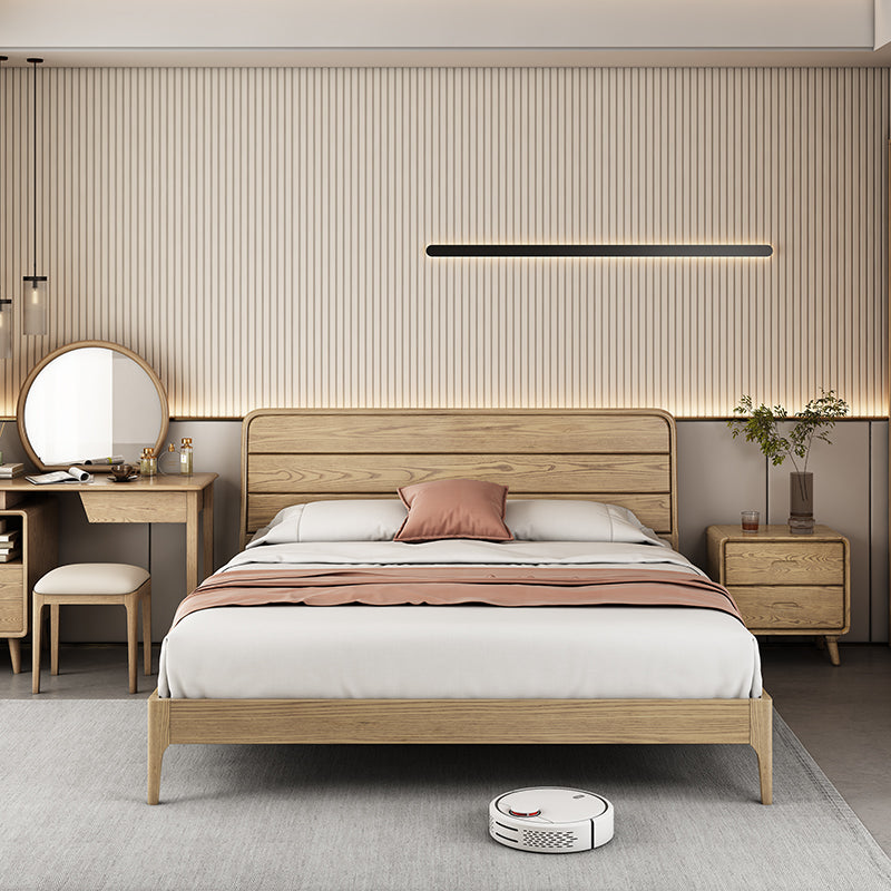 Consistent Texture Bed Frame - Flush Edge & Adjustable Height Ash Wood Bed For Bedroom Cuvalon