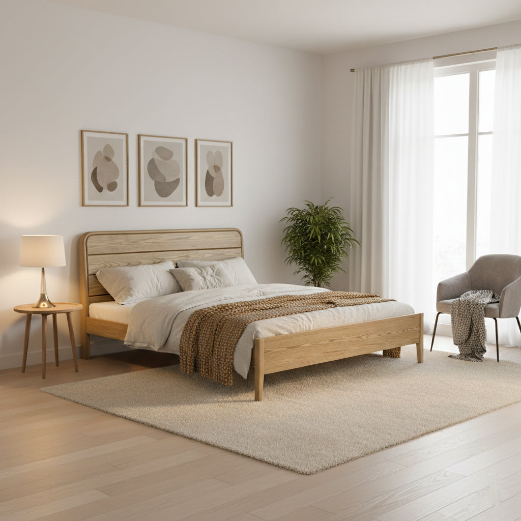 Consistent Texture Bed Frame - Flush Edge & Adjustable Height Ash Wood Bed For Bedroom Cuvalon