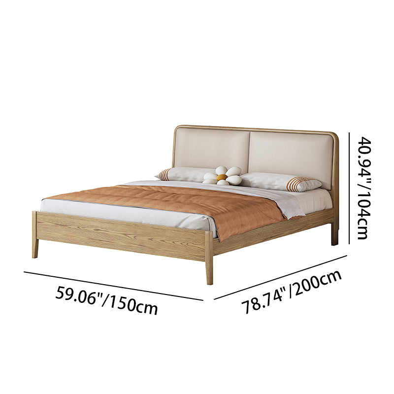 French Flush-Edge Bed Frame - Genuine Leather Headboard & Breathable Pine Slats Bed For Bedroom Cuvalon