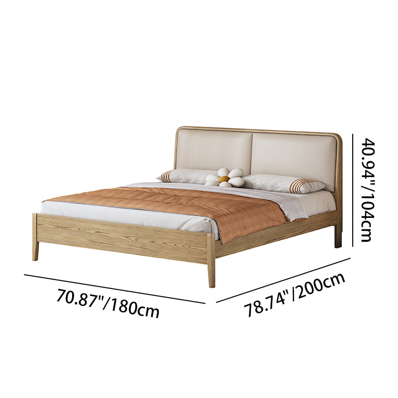 French Flush-Edge Bed Frame - Genuine Leather Headboard & Breathable Pine Slats Bed For Bedroom Cuvalon