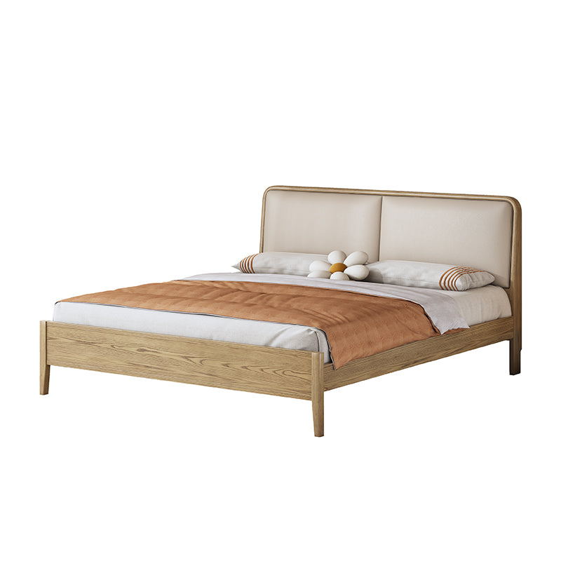 French Flush-Edge Bed Frame - Genuine Leather Headboard & Breathable Pine Slats Bed For Bedroom Cuvalon