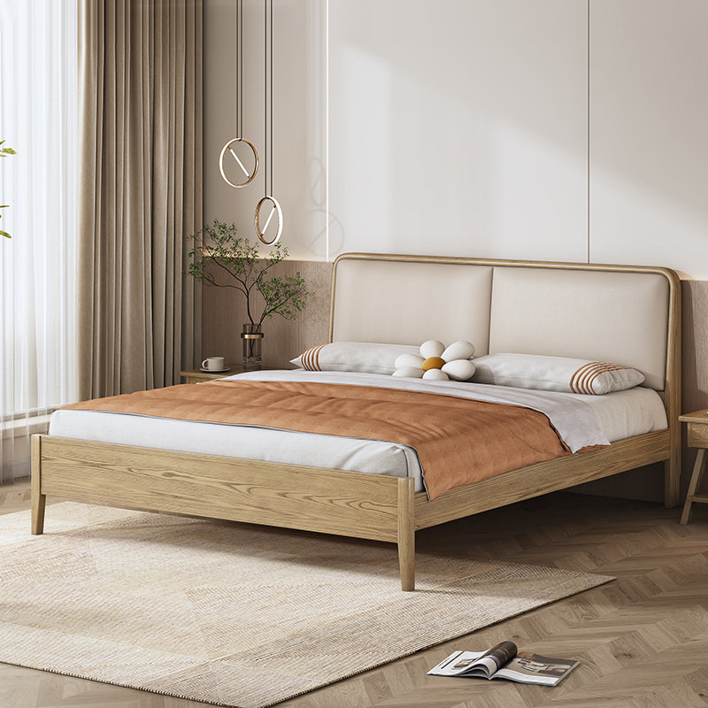 French Flush-Edge Bed Frame - Genuine Leather Headboard & Breathable Pine Slats Bed For Bedroom Cuvalon