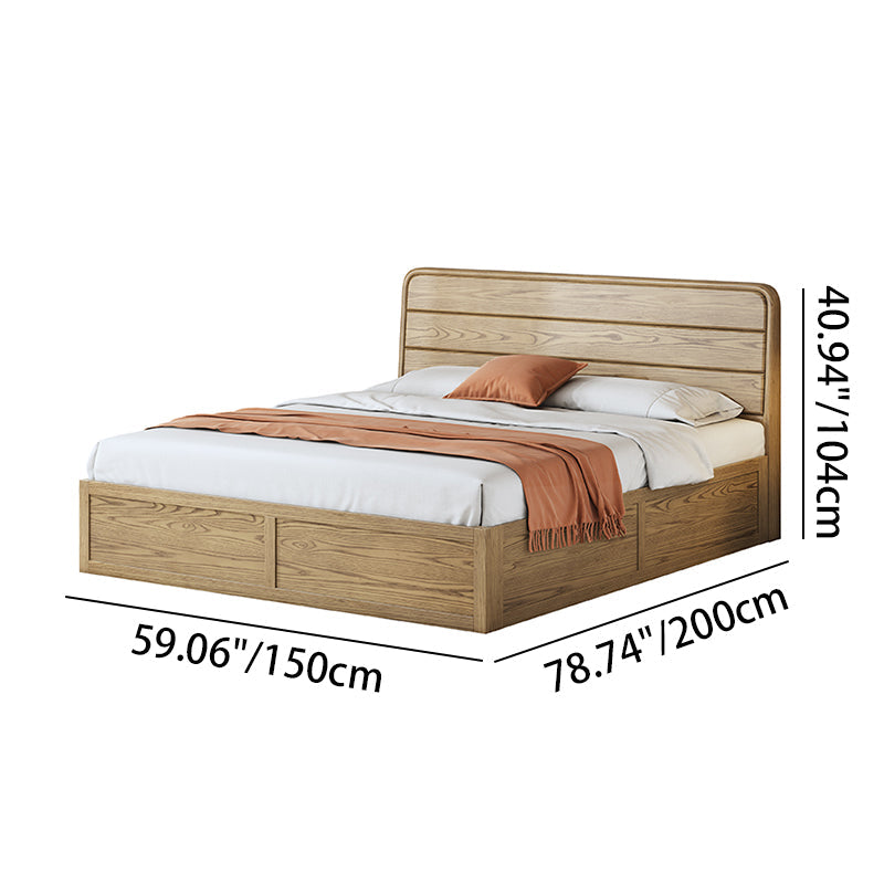 Space-Saving Rustic Bed Frame - Natural Ash Wood Lift-Top Storage Bed For Bedroom Cuvalon