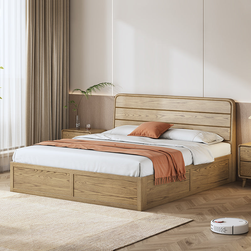 Space-Saving Rustic Bed Frame - Natural Ash Wood Lift-Top Storage Bed For Bedroom Cuvalon