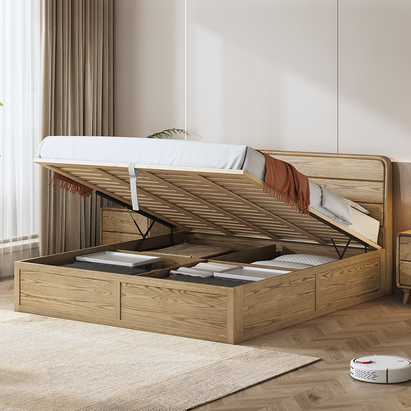 Space-Saving Rustic Bed Frame - Natural Ash Wood Lift-Top Storage Bed For Bedroom Cuvalon