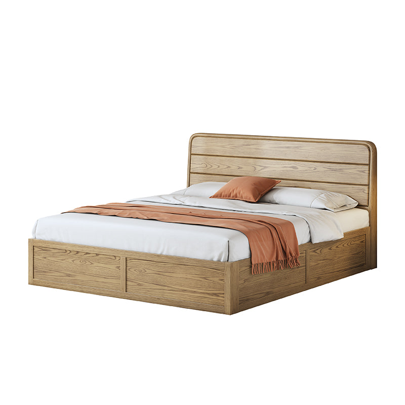 Space-Saving Rustic Bed Frame - Natural Ash Wood Lift-Top Storage Bed For Bedroom Cuvalon