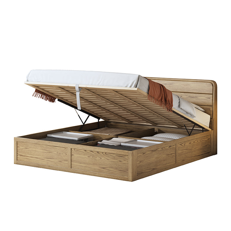 Space-Saving Rustic Bed Frame - Natural Ash Wood Lift-Top Storage Bed For Bedroom Cuvalon