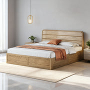 Space-Saving Rustic Bed Frame - Natural Ash Wood Lift-Top Storage Bed For Bedroom Cuvalon