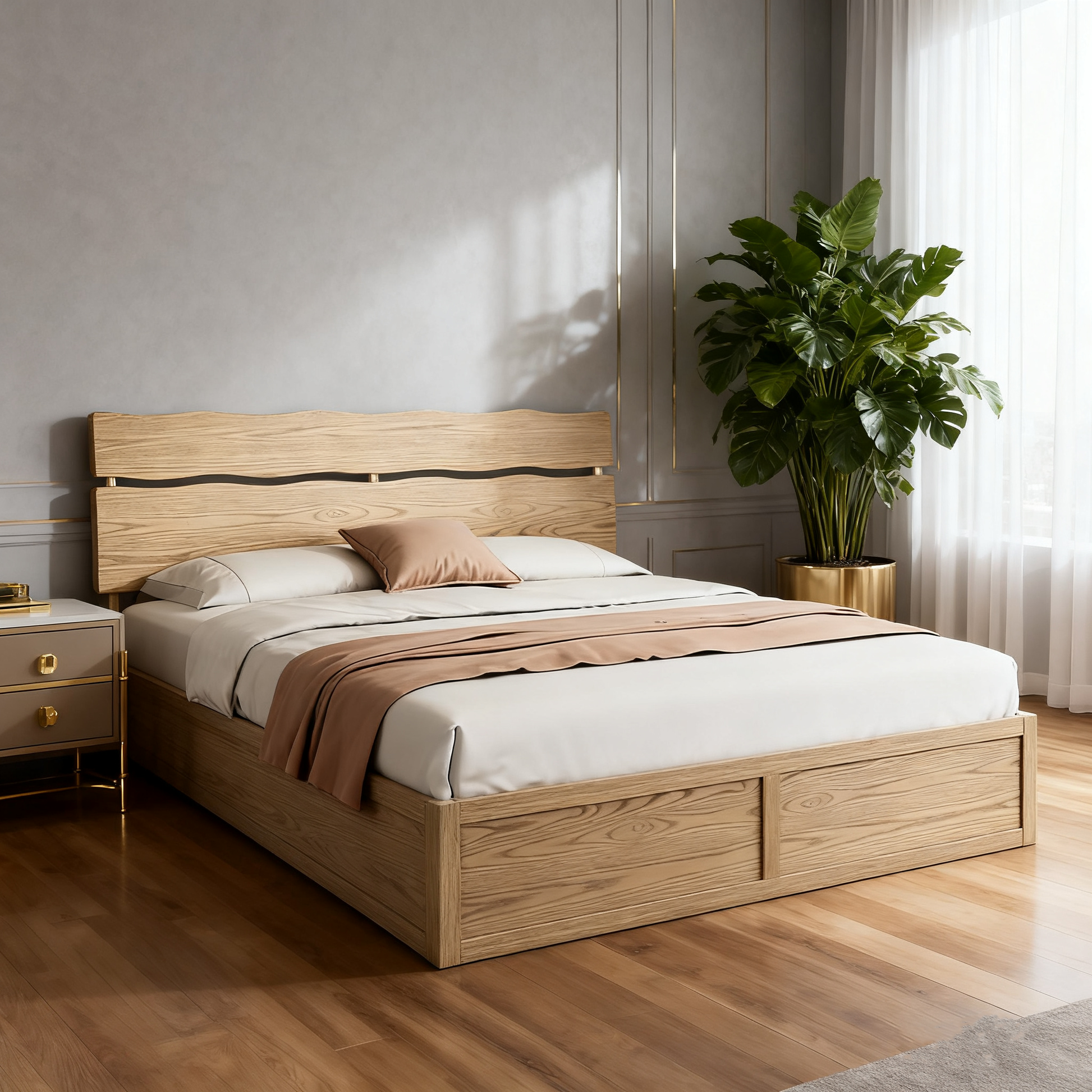 Modern Minimalist Bed Frame - Storage Box & Durable Material Blend Bed For Bedroom Cuvalon