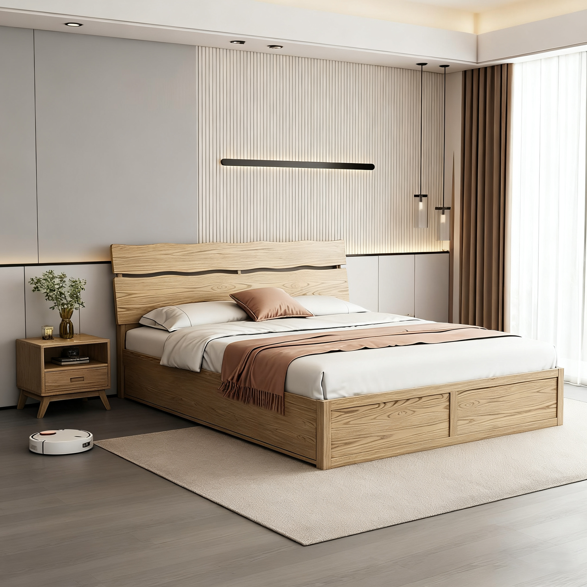 Modern Minimalist Bed Frame - Storage Box & Durable Material Blend Bed For Bedroom Cuvalon