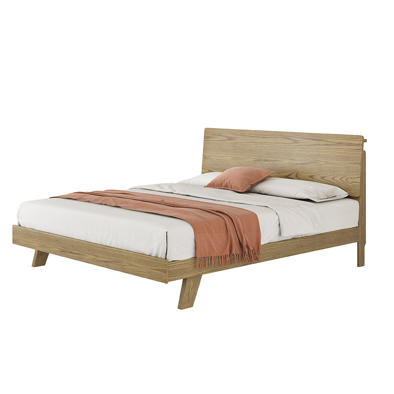 Minimalist Flush-Edge Design Bed Frame - Full Ash Wood Frame Bed For Bedroom Cuvalon