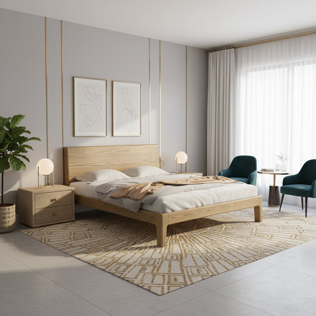 Traditional Rustic Style Bed Frame - Flush-Edge Design Sturdy Full Ash Wood Frame Bed For Bedroom Cuvalon