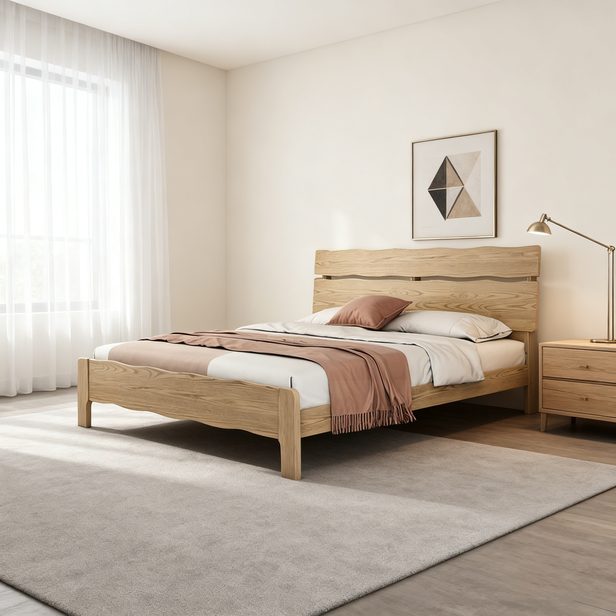Contemporary Coastal Bed Frame - Multi-Height Adjustment & Sturdy Ash Wood Bed For Bedroom Cuvalon