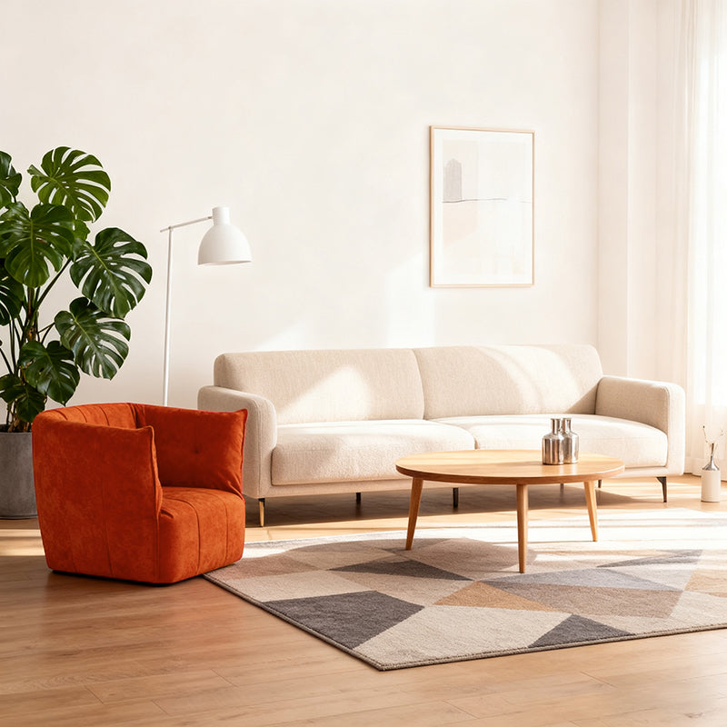 Contemporary Scandinavian U-Shape Fabric Lounge Chair Sofa - Small Space Sponge Comfy Accent Chair For Living Room Cuvalon