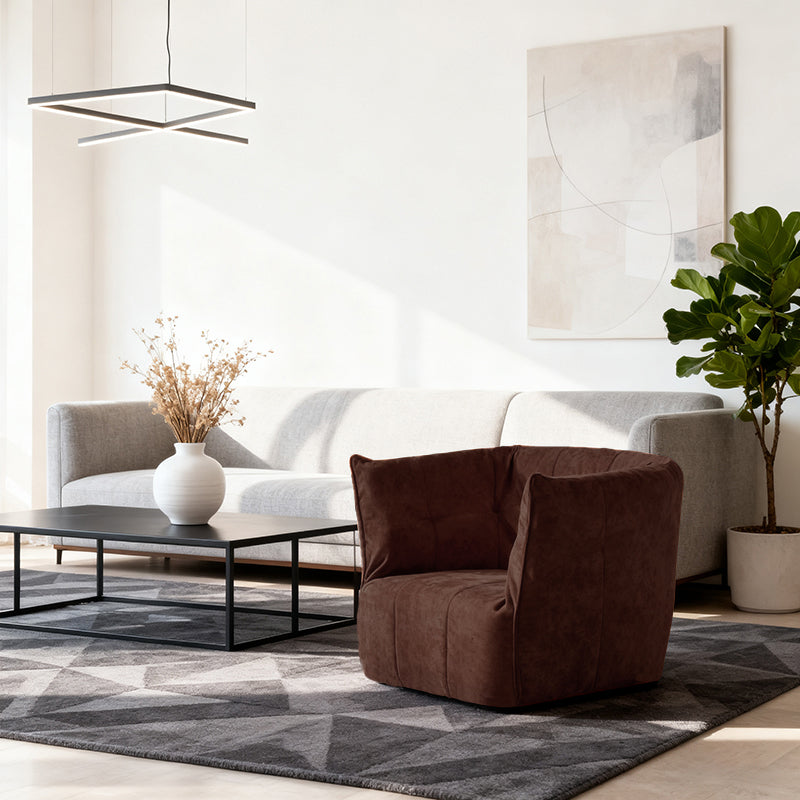 Contemporary Scandinavian U-Shape Fabric Lounge Chair Sofa - Small Space Sponge Comfy Accent Chair For Living Room Cuvalon