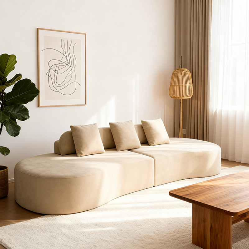 Contemporary Scandinavian Curved Streamline Fabric Sofa - Low Profile Accent Chair For Living Room Cuvalon