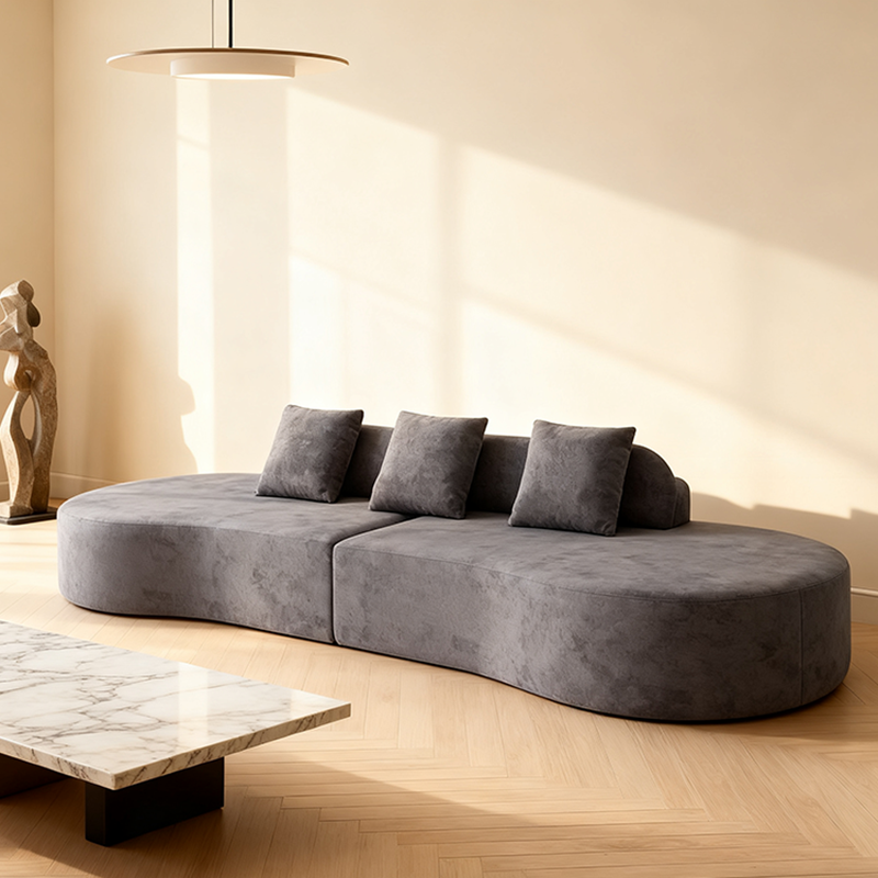 Contemporary Scandinavian Curved Streamline Fabric Sofa - Low Profile Accent Chair For Living Room Cuvalon