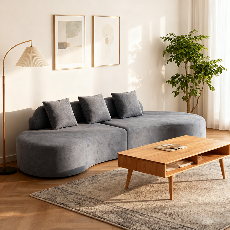 Contemporary Scandinavian Curved Streamline Fabric Sofa - Low Profile Accent Chair For Living Room Cuvalon