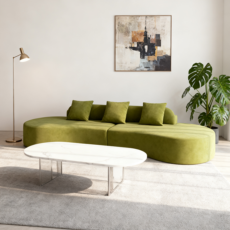 Contemporary Scandinavian Curved Streamline Fabric Sofa - Low Profile Accent Chair For Living Room Cuvalon