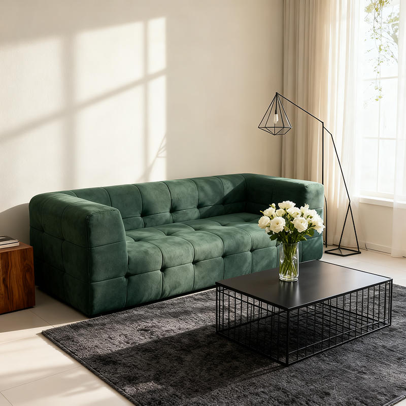Modern Minimalist Fabric Compressed Sofa - Cube Tufted Vacuum Accent Sofa For Living Room Cuvalon