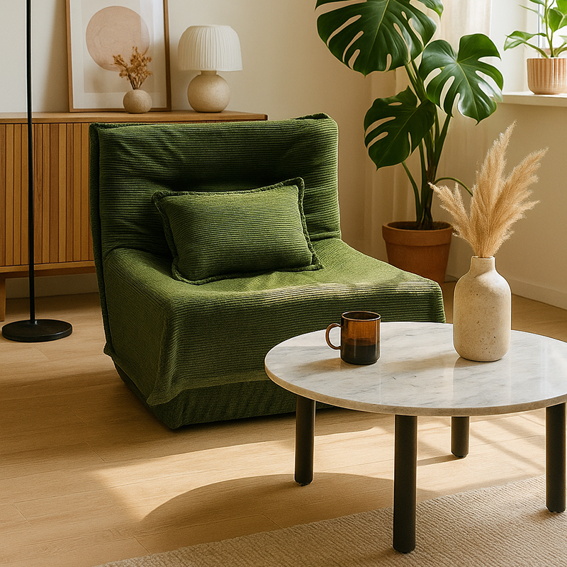 Contemporary Nordic Corduroy Compressed Single Sofa - No-Installation High-Density Sponge Accent Chair For Living Room Cuvalon