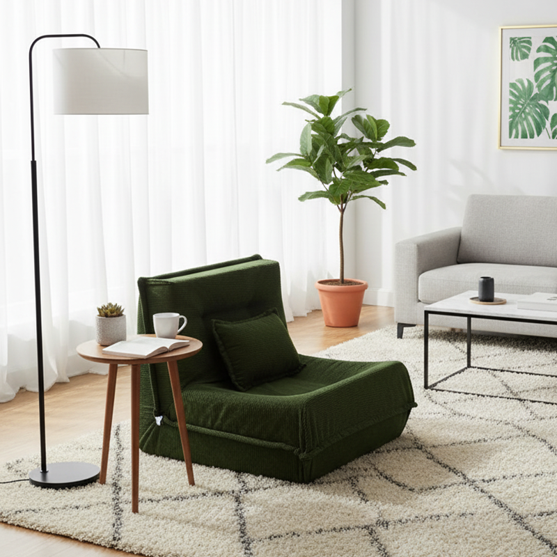 Contemporary Nordic Corduroy Compressed Single Sofa - No-Installation High-Density Sponge Accent Chair For Living Room Cuvalon