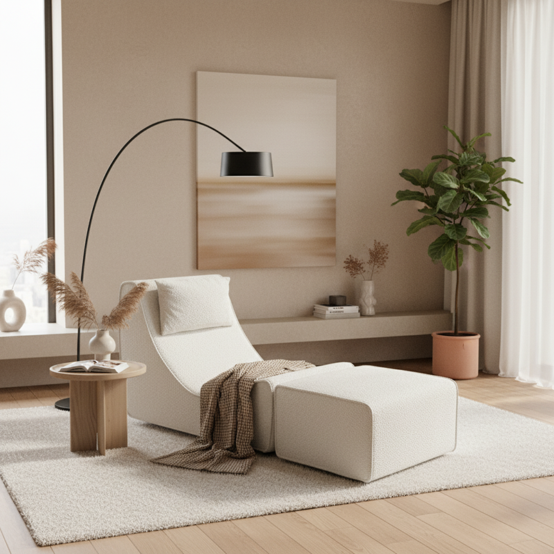 Modern Minimalist Compressed Sherpa Sofa - Wave-Shaped S-Curve Lounge Chair For Living Room Cuvalon