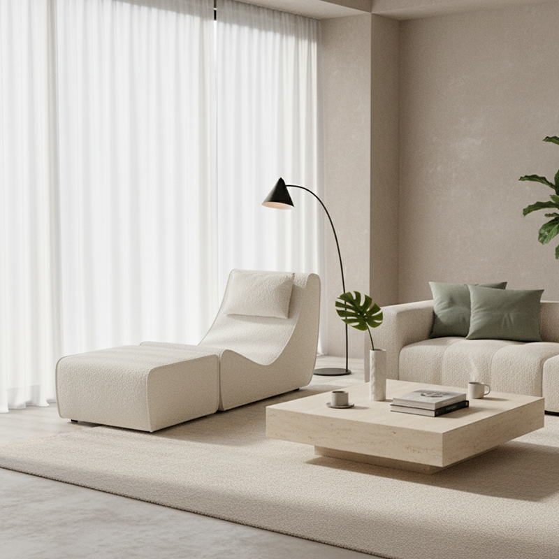 Modern Minimalist Compressed Sherpa Sofa - Wave-Shaped S-Curve Lounge Chair For Living Room Cuvalon
