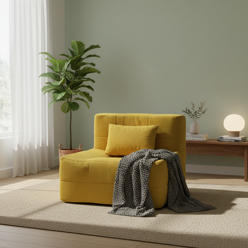 Contemporary Nordic Corduroy Compressed Accent Sofa - High-Density Sponge Lazy Sofa For Living Room Cuvalon