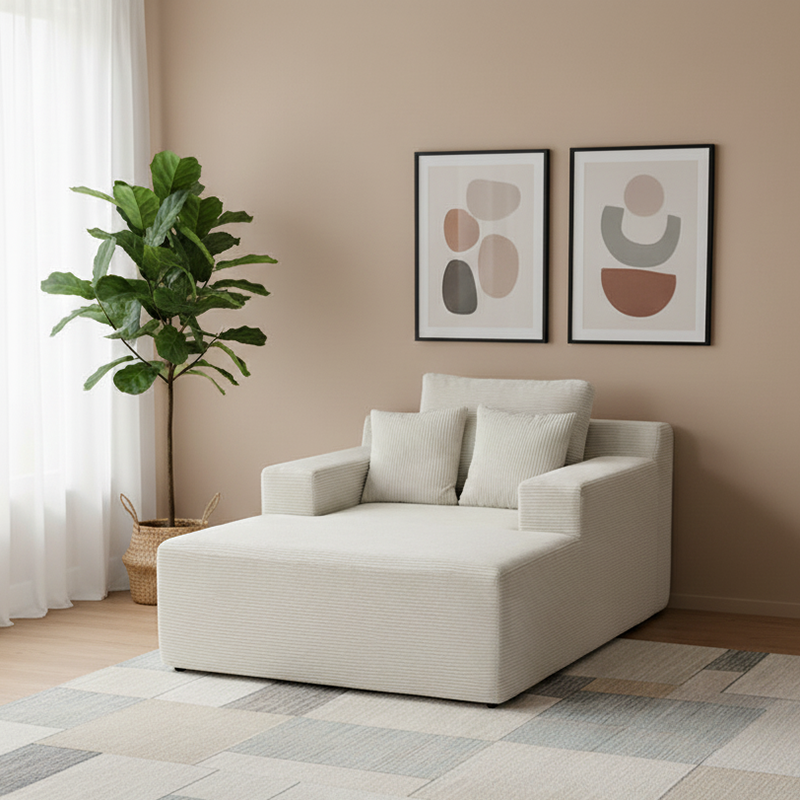 Scandinavian Lightweight Skeletal-Free Single Compression Sofa - High-Density High-Resilience Foam Corduroy Lounge Chair For Living Room Cuvalon