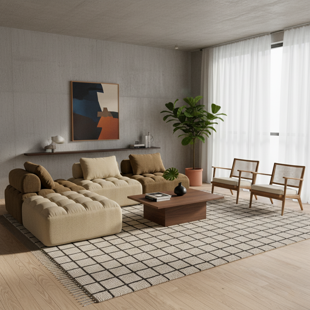 Retro Modular Free-Combination Compression Sectional Sofa - High-Density High-Resilience Foam Chenille Modular Sofa For Living Room Cuvalon