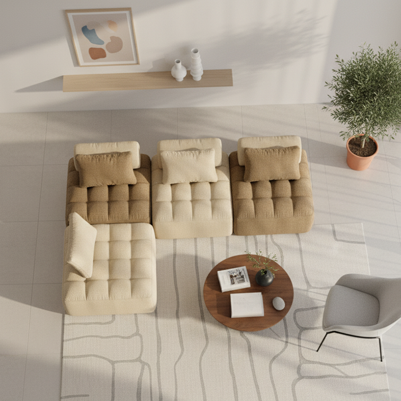 Retro Modular Free-Combination Compression Sectional Sofa - High-Density High-Resilience Foam Chenille Modular Sofa For Living Room Cuvalon