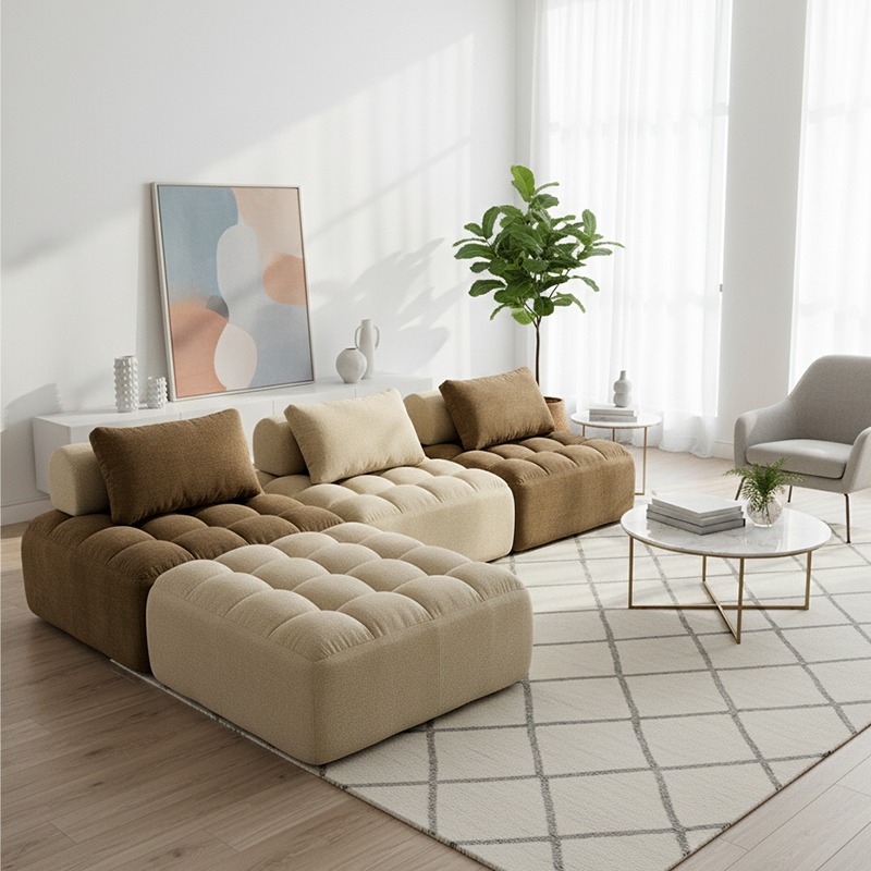 Retro Modular Free-Combination Compression Sectional Sofa - High-Density High-Resilience Foam Chenille Modular Sofa For Living Room Cuvalon
