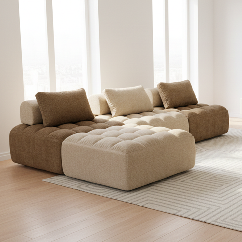 Retro Modular Free-Combination Compression Sectional Sofa - High-Density High-Resilience Foam Chenille Modular Sofa For Living Room Cuvalon