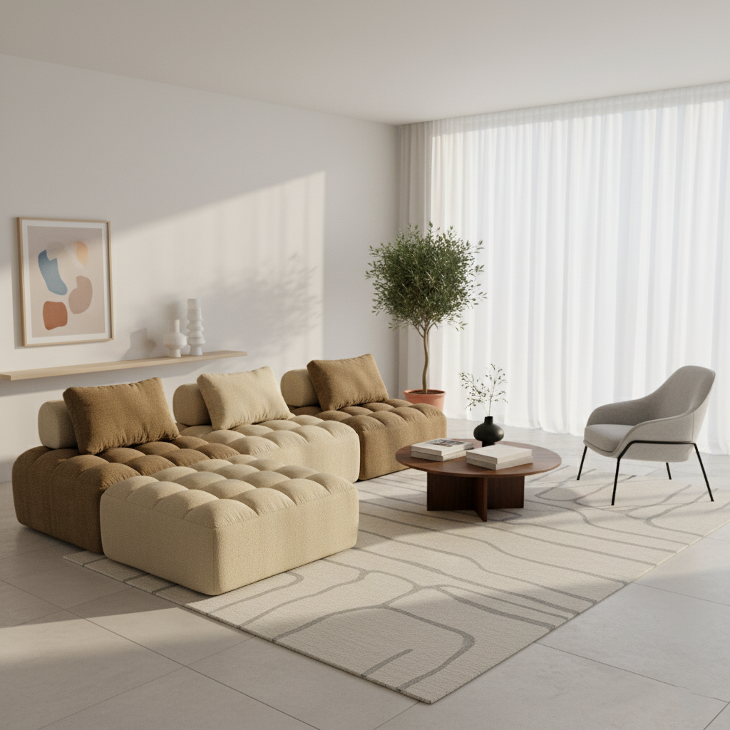 Retro Modular Free-Combination Compression Sectional Sofa - High-Density High-Resilience Foam Chenille Modular Sofa For Living Room Cuvalon
