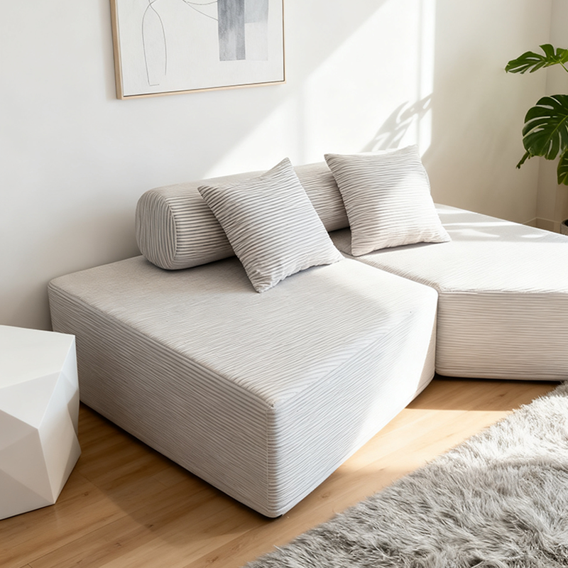 Minimalist Trapezoidal Sectional Compression Sofa - High-Density Rebound Foam Silent Frameless Corduroy Lounge Chair For Living Room Cuvalon