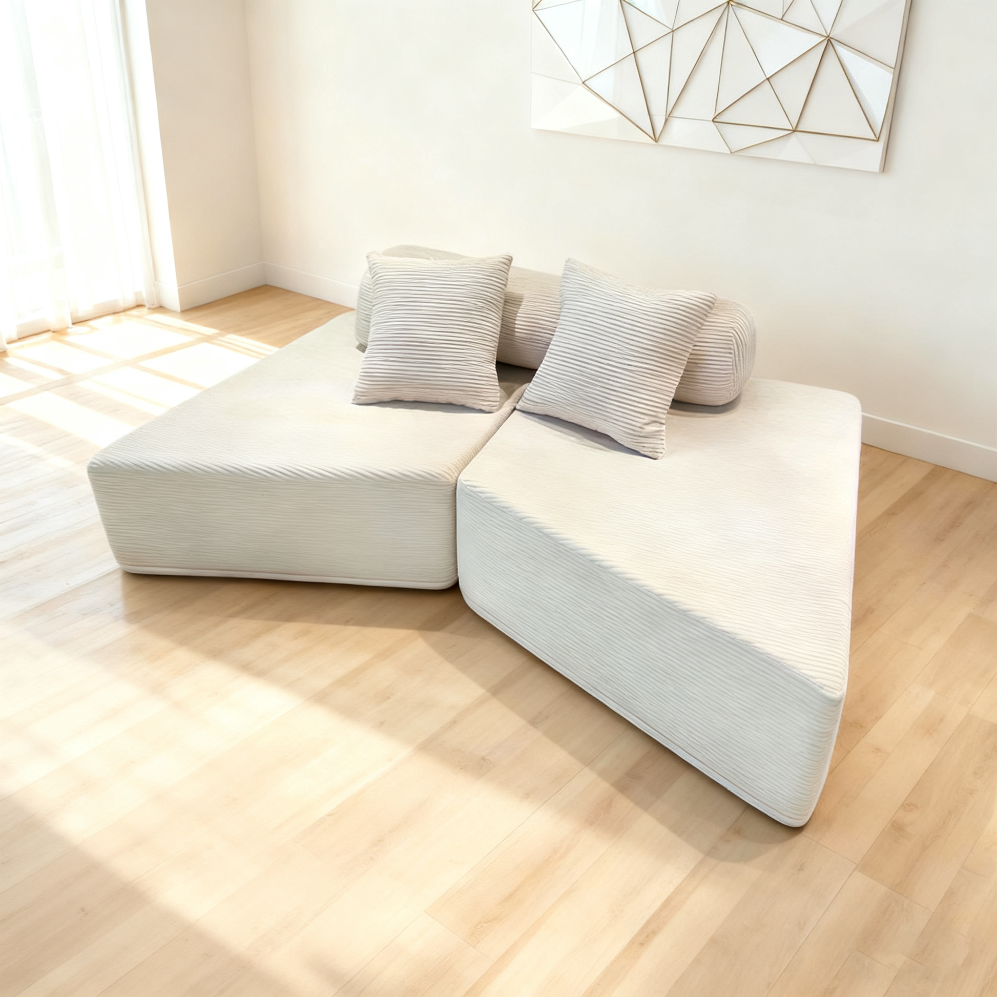 Minimalist Trapezoidal Sectional Compression Sofa - High-Density Rebound Foam Silent Frameless Corduroy Lounge Chair For Living Room Cuvalon