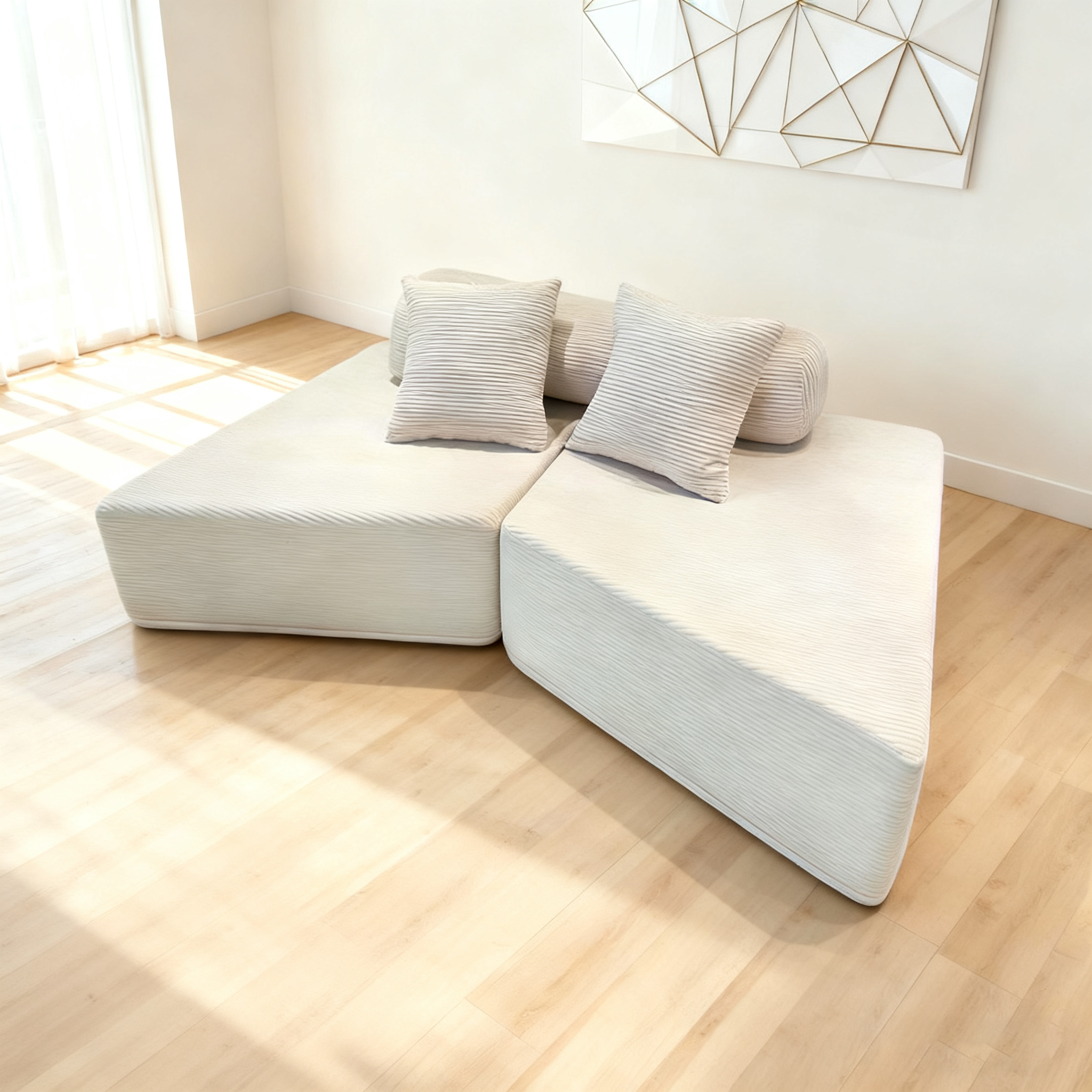 Minimalist Trapezoidal Sectional Compression Sofa - High-Density Rebound Foam Silent Frameless Corduroy Lounge Chair For Living Room Cuvalon