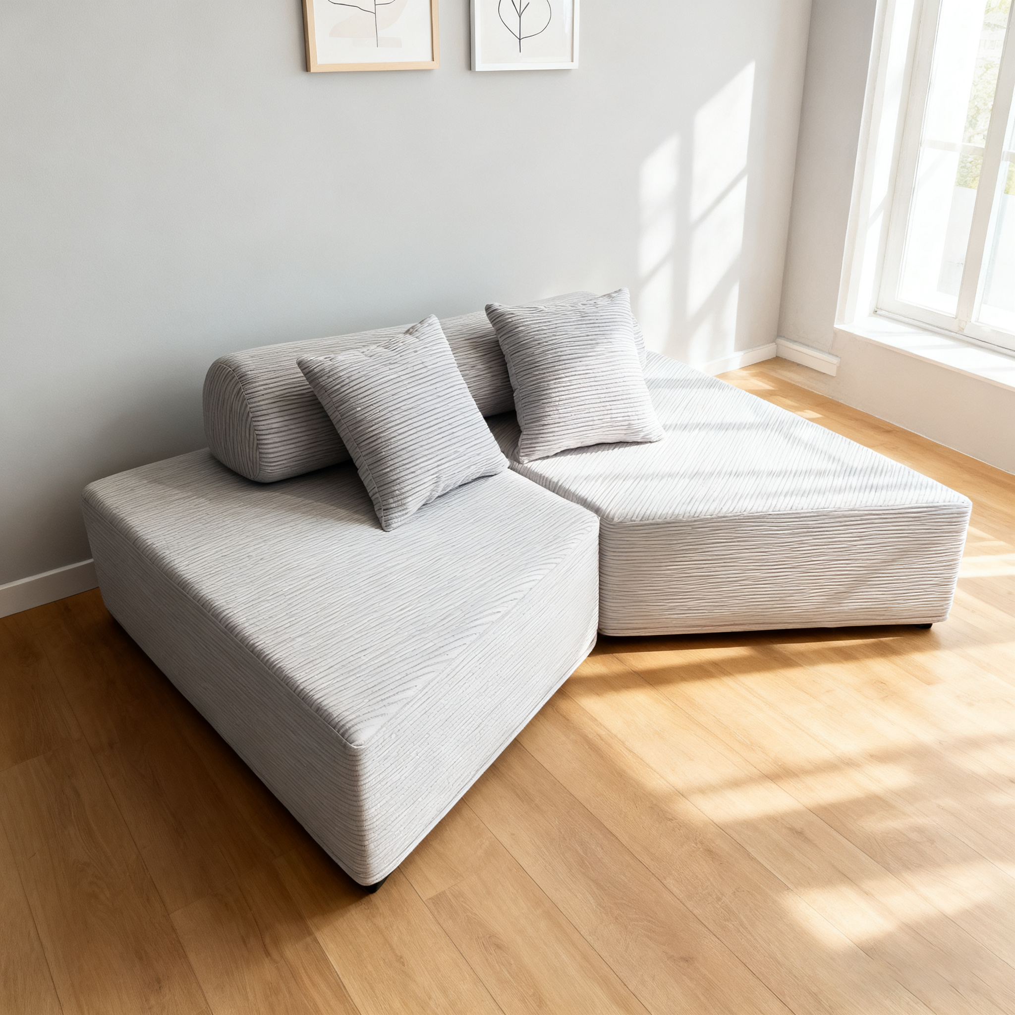 Minimalist Trapezoidal Sectional Compression Sofa - High-Density Rebound Foam Silent Frameless Corduroy Lounge Chair For Living Room Cuvalon