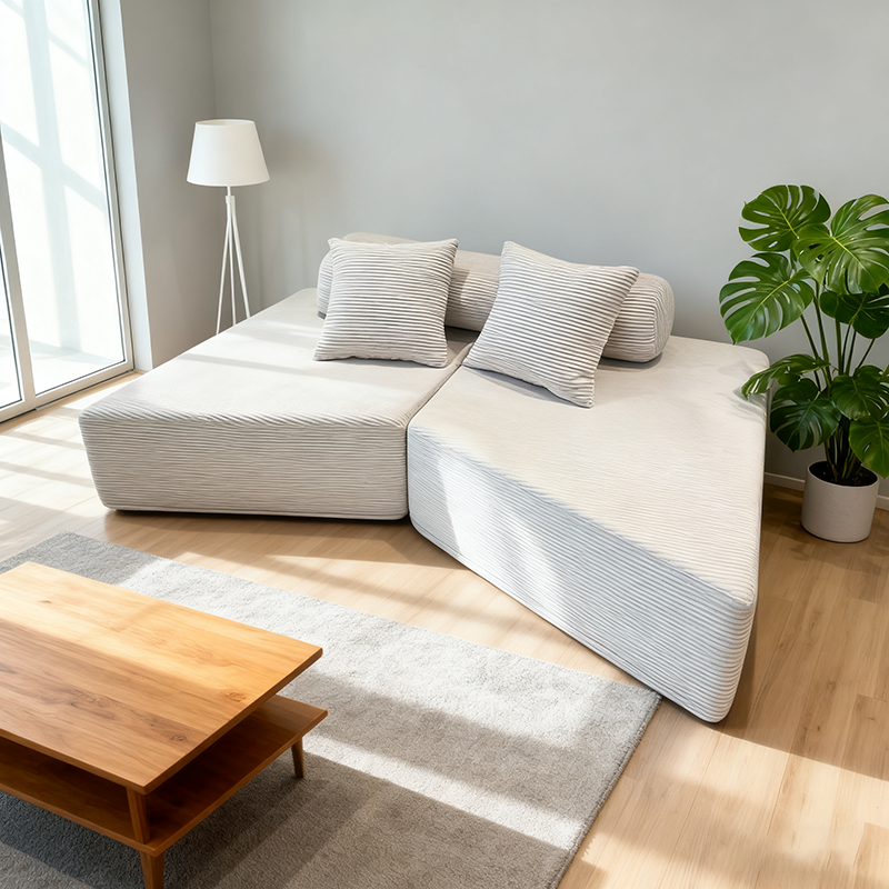 Minimalist Trapezoidal Sectional Compression Sofa - High-Density Rebound Foam Silent Frameless Corduroy Lounge Chair For Living Room Cuvalon