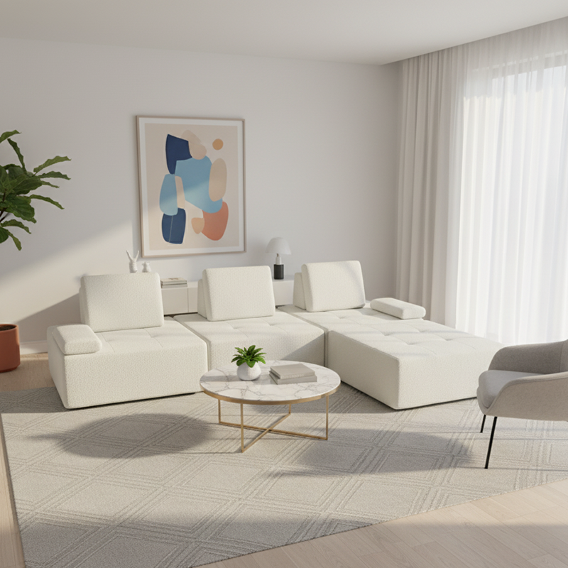 Minimalist Modular Free-Combination Sectional Compression Sofa - High-Resilience Foam Sherpa Modular Sofa For Living Room Cuvalon