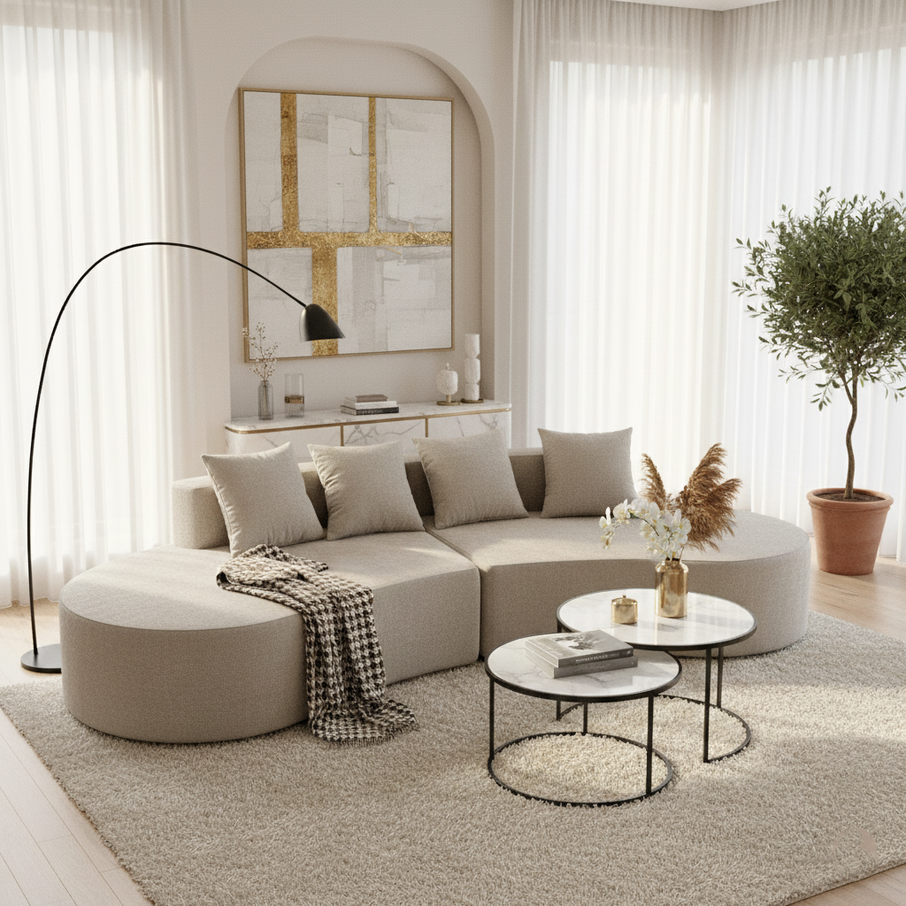Nordic Dual-Oval Sectional Compression Sofa - Frameless Silent High-Resilience Foam Chenille Lounge Sofa For Living Room Cuvalon